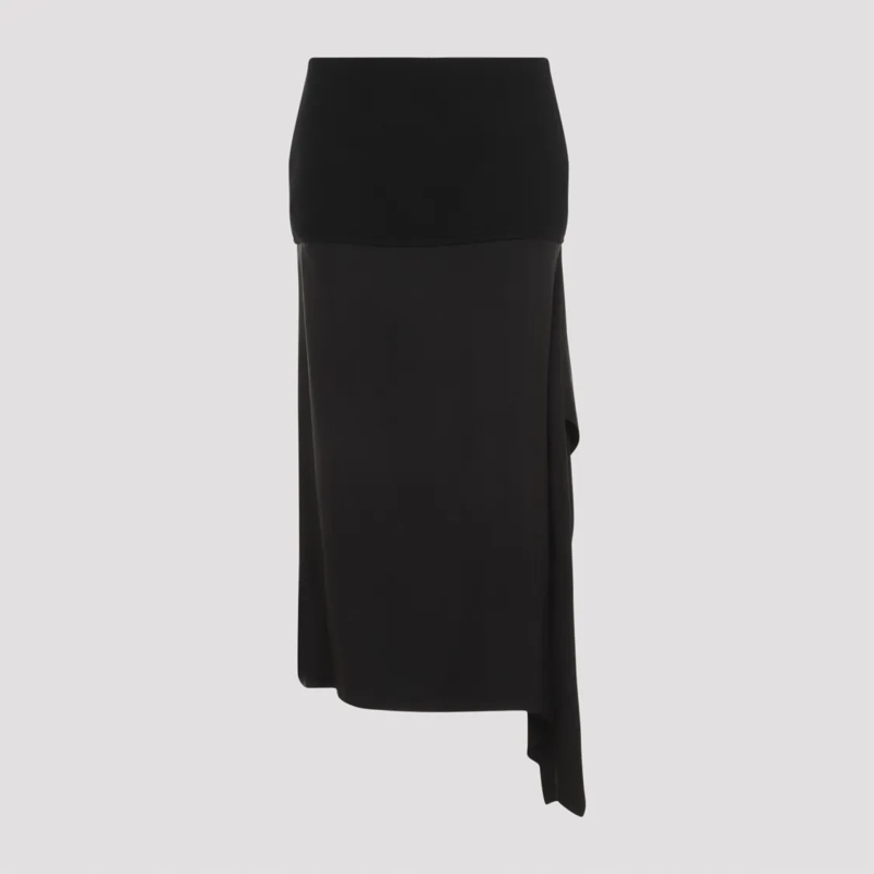 Jil Sander Midirok Wool Midi Skirt With Hem And Draping Black
