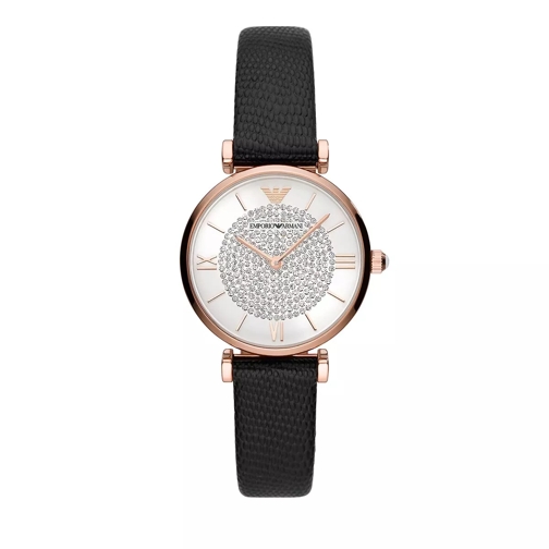 Emporio Armani Two-Hand Leather Watch Black/Rosegold Dresswatch
