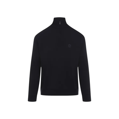 Giorgio Armani Navy Blue Virgin Wool Pullover Blue Trui