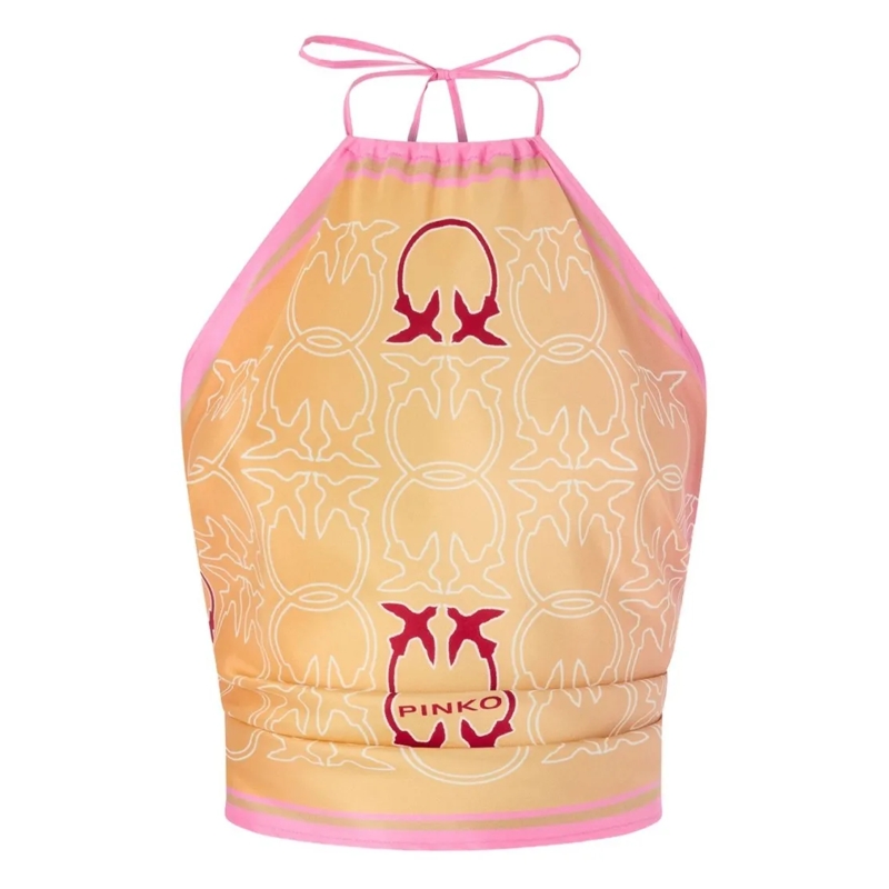 Pinko Bluse Gradient Halter Top With Playful Knot Closure Brown