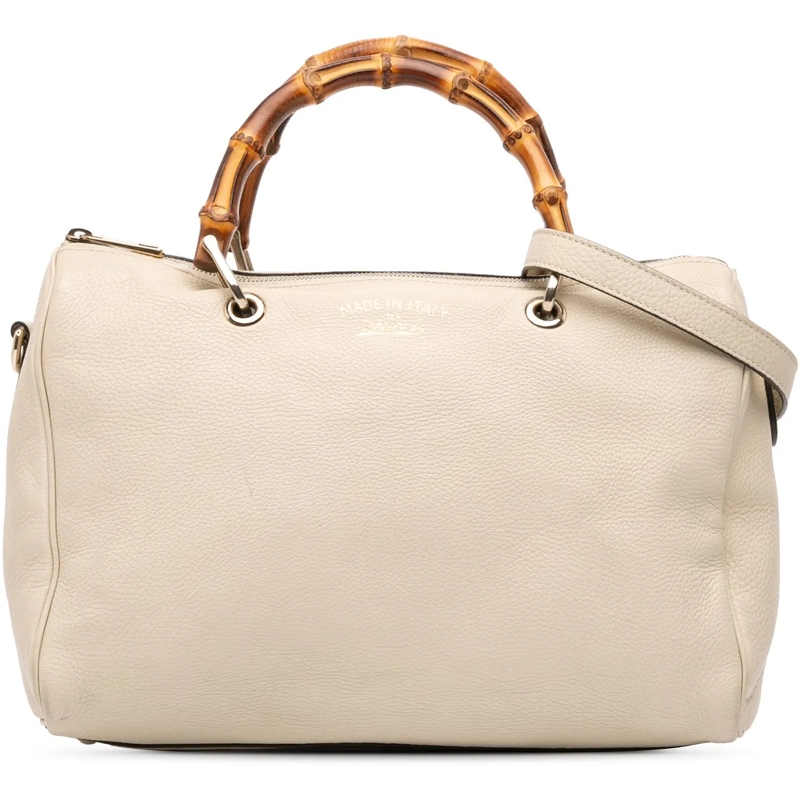 Gucci Schultertasche Medium Calfskin Bamboo Shopper Boston Bag weiß