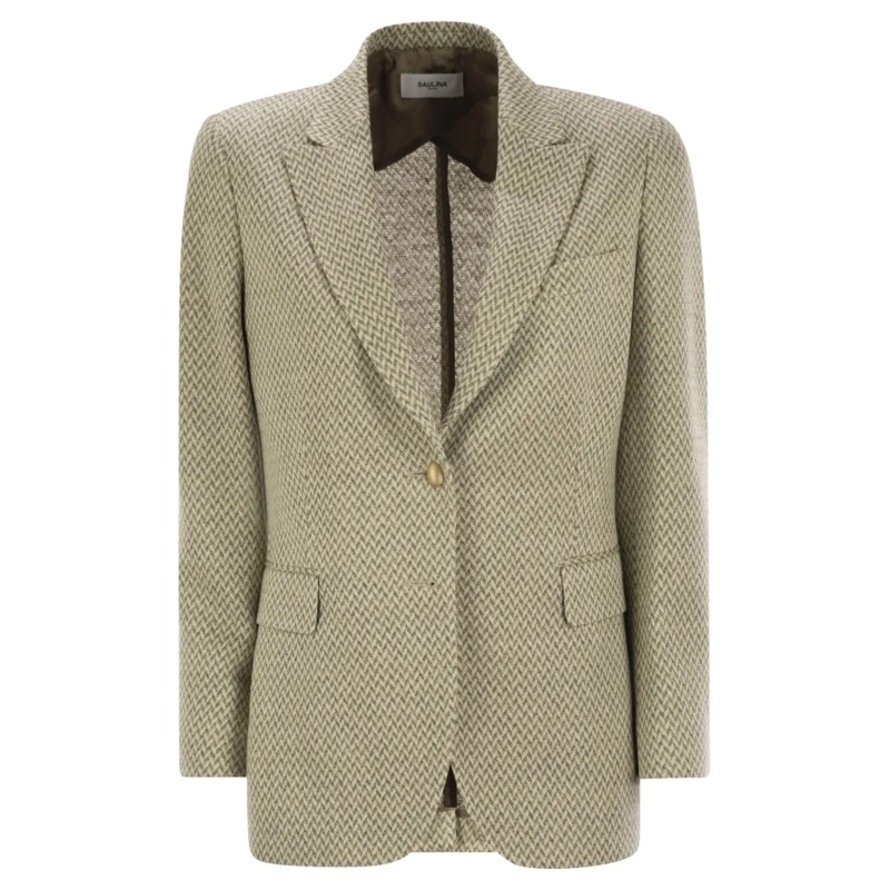 Saulina Blazer Angelica - Herringbone Two-Button Blazer Green