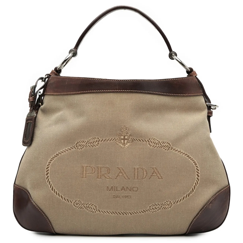 Prada Schultertasche Canvas Canapa Logo Hobo braun