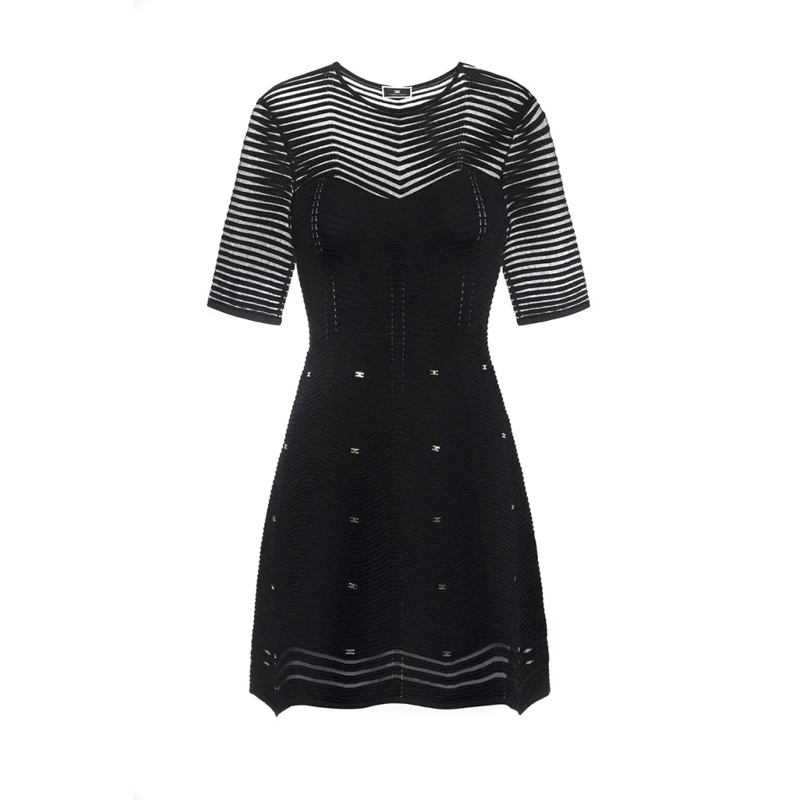 Elisabetta Franchi Mini-robe Fitted Mini Dress With Textured Design And Flared  Black
