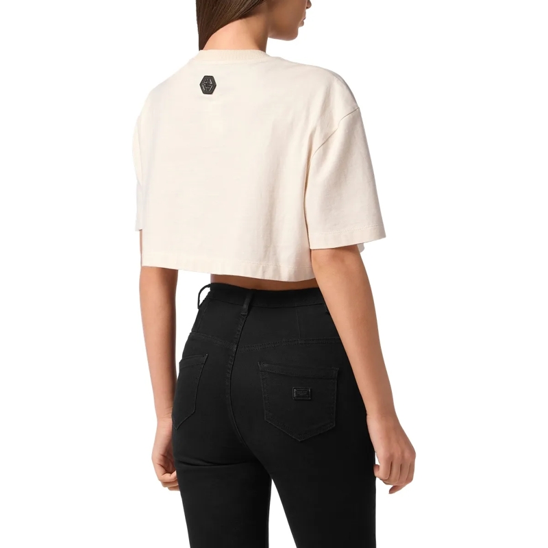 Philipp Plein Top T-Shirt Signature Mit Schmucksteinen weiss(Image 2)