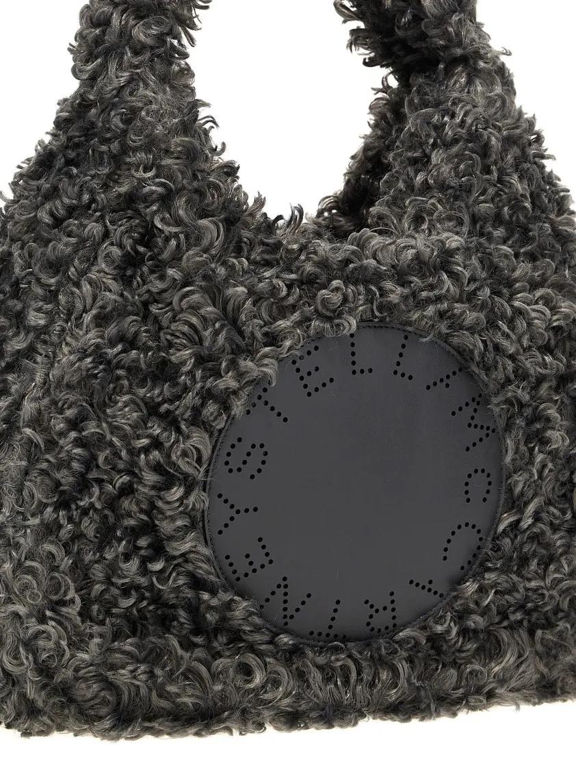 Stella Mccartney Faux-Fur Grijze Tassen met Appliqué Logo Gray Dames