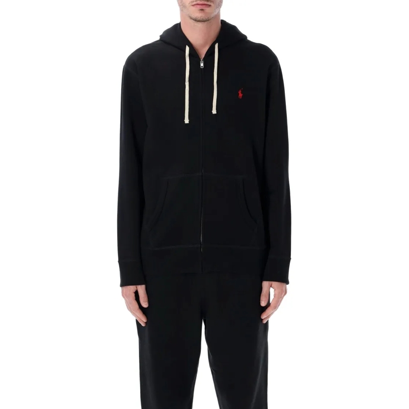 Polo Ralph Lauren  Cotton-Blend Zip Hoodie With Adjustable Drawstring Black