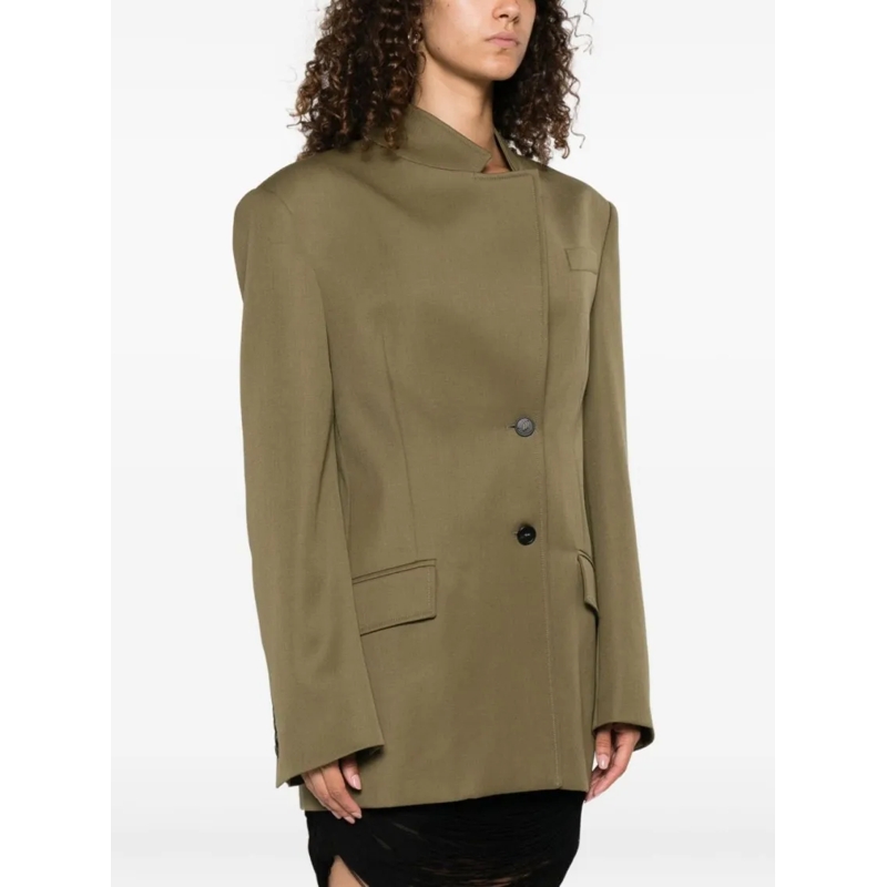 The Attico Overgangsjas Asymmetrical Closure Structured Jacket With Padded Brown