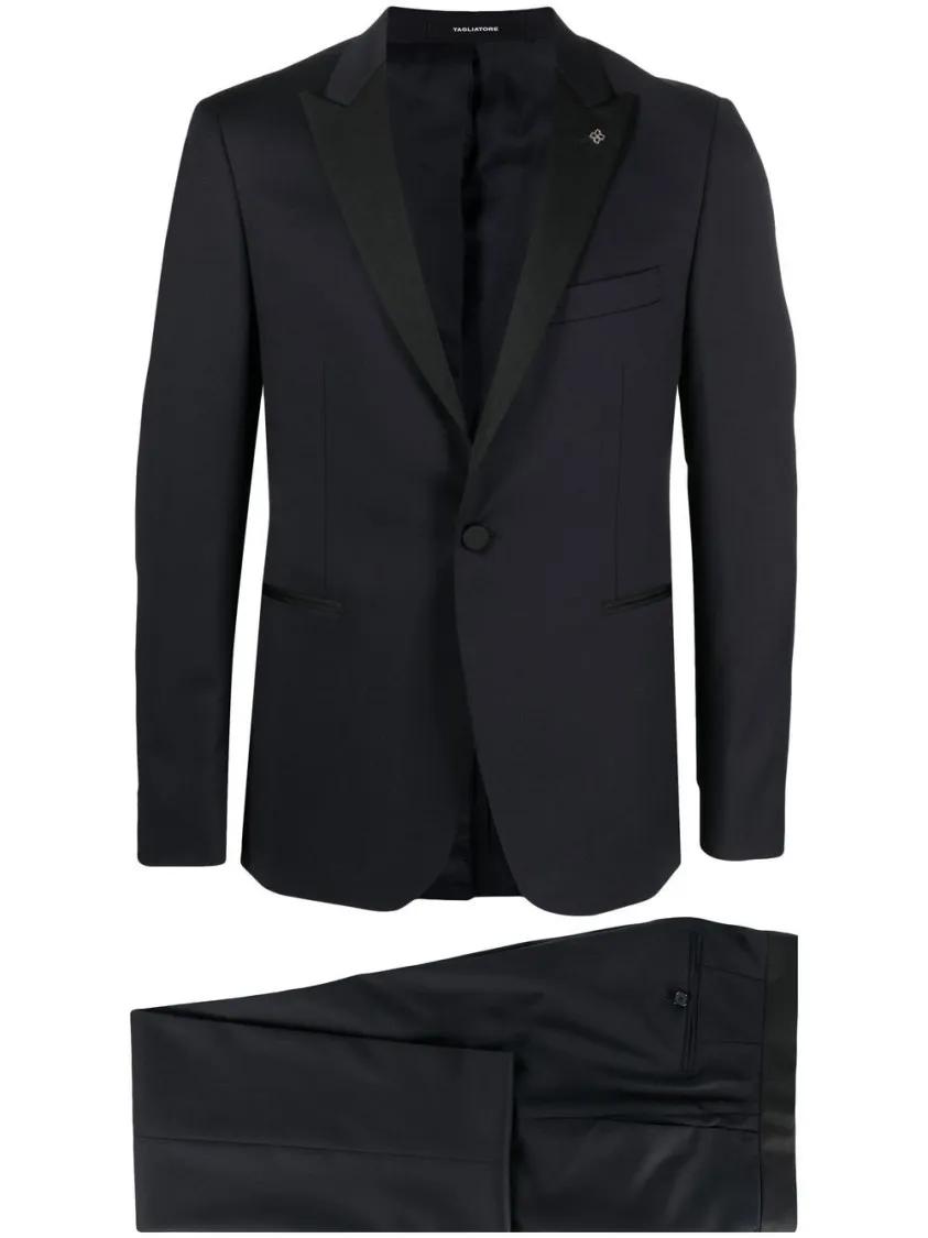 Tagliatore - Tailored Black Suit With Satin Lapels - Größe 48 - blau