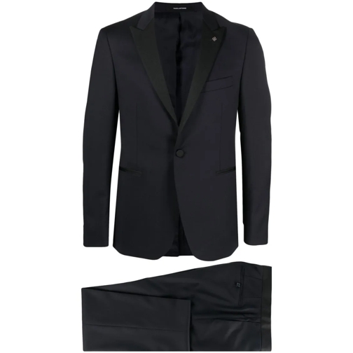 Tagliatore Anzugkombinationen Tailored Black Suit With Satin Lapels Blue