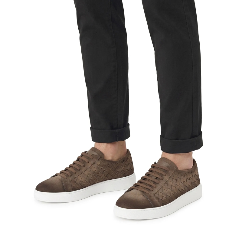 Santoni Schnürschuhe Sneakers aus geflochtenem Leder braun(Image 2)