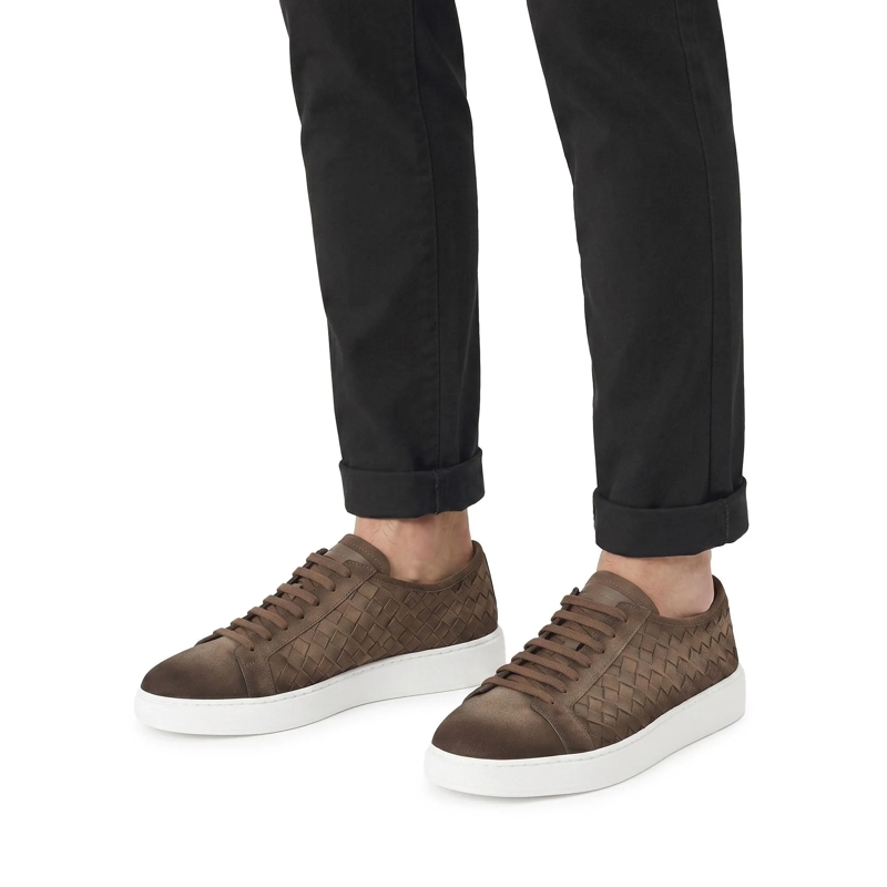 Santoni Chaussures à lacets Sneakers aus geflochtenem Leder braun(Image 2)