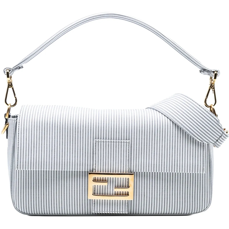 Fendi Schultertasche Striped Jersey Baguette Satchel weiß