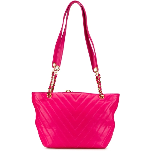 Chanel Sac à provisions 1991-1994 Chevron Lambskin Tote rose