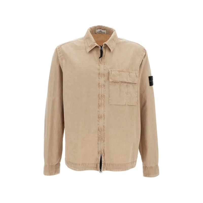 Stone Island Overhemd Beige Cotton Overshirt With Front Zip Neutrals