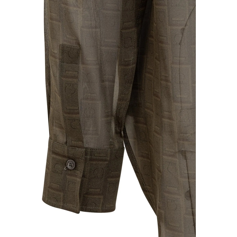 Salvatore Ferragamo Chemisier Camicia con Stampa Monogram taupe(Image 3)