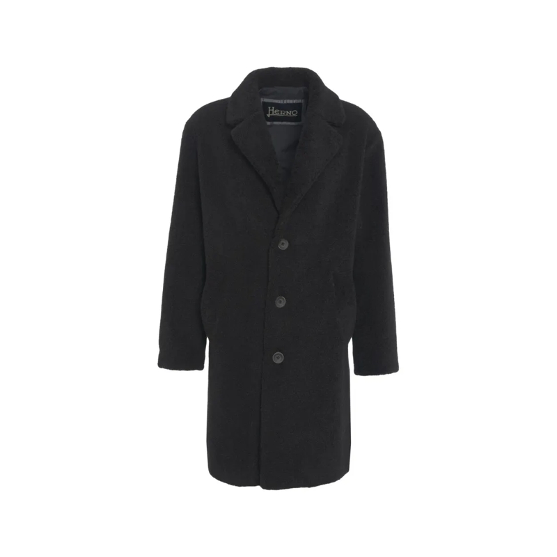 Herno Bontjassen Mid-Length Teddy Coat With Classic Lapel Black