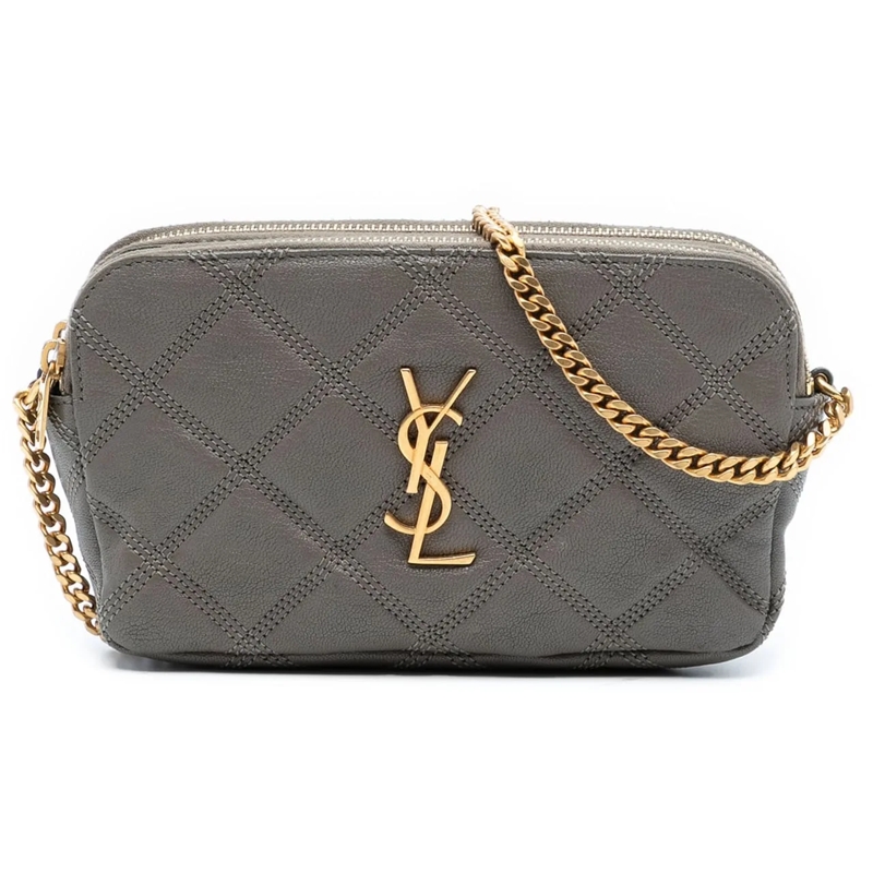 Saint Laurent Schultertasche Mini Quilted Lambskin Becky Double Zip Crossbody grau