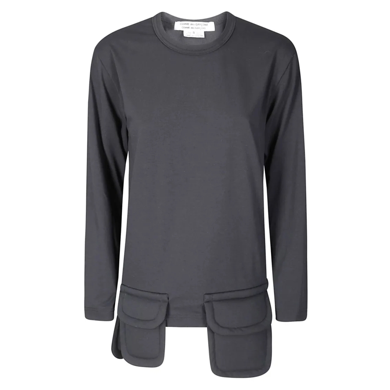 Comme des Garcons Langärmeliges Oberteil Long-Sleeve Black Top With Structural Patch Pocket Grey