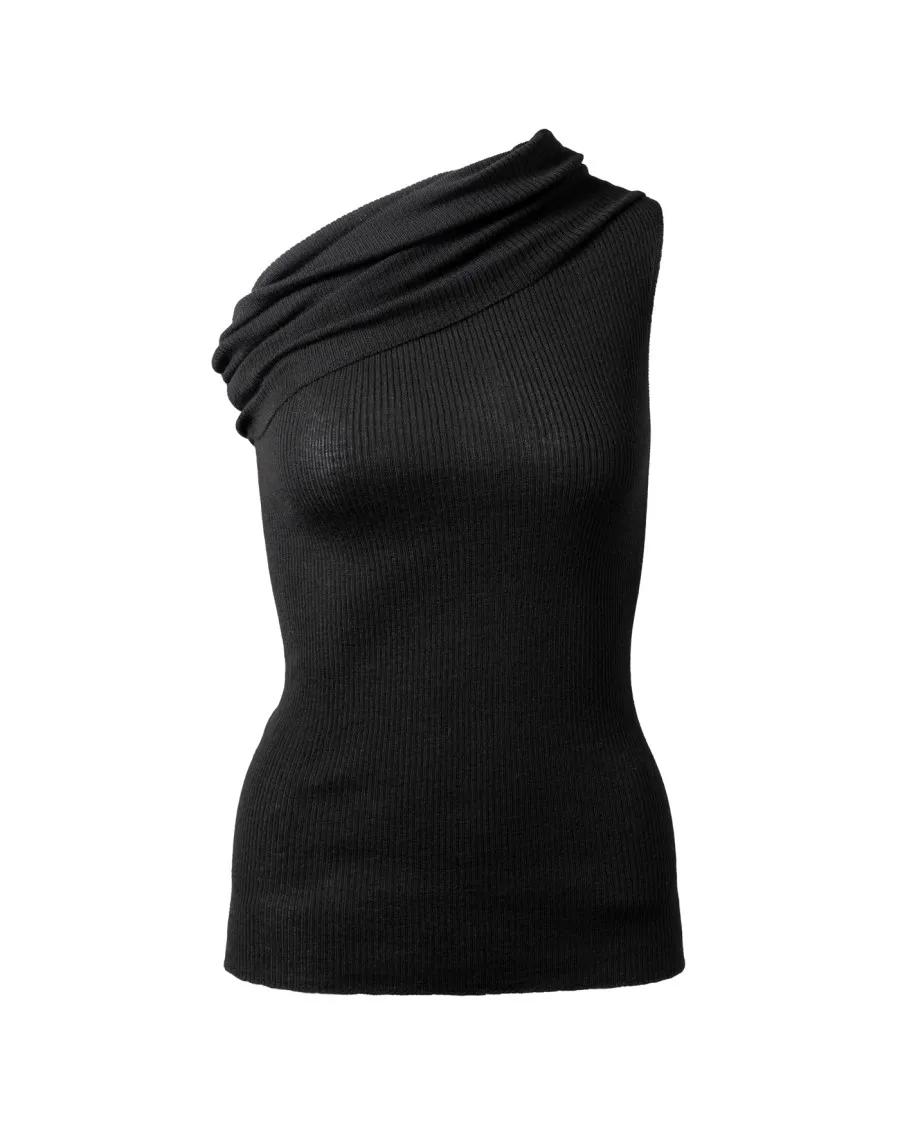 Thumbnail - Rick Owens - One-Shoulder Black Ribbed Athena Top - Größe M - schwarz