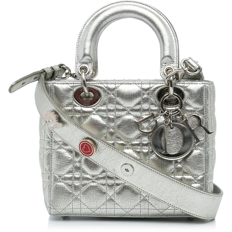 Christian Dior Schultertasche Small Metallic Grained Calfskin Cannage My ABCDior silber