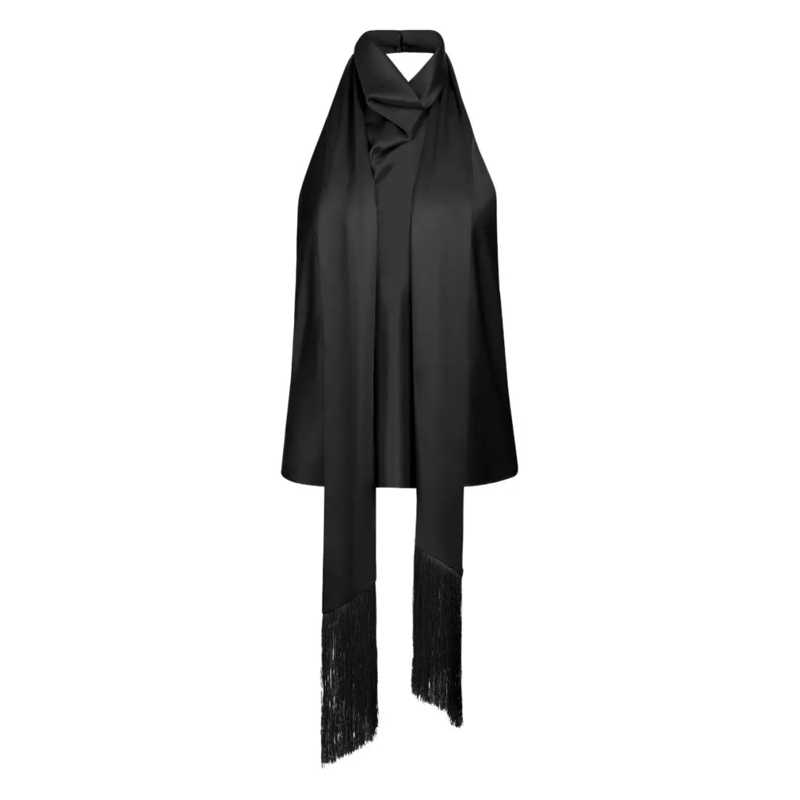 Nina Ricci Blouse Halterneck Top With Removable Fringed Scarf Black