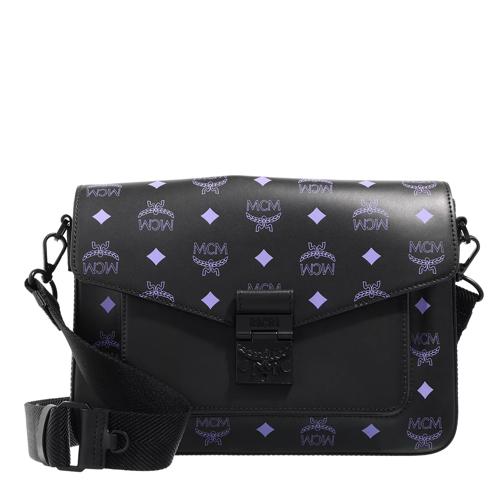 MCM Color Splash Logo Leather And Napper Leather Black/Purple Crossbody Bag