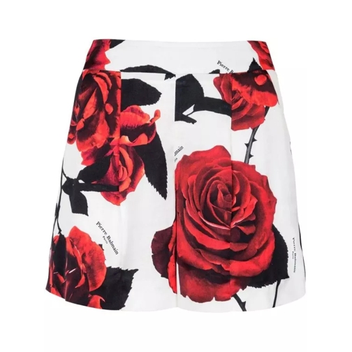 Balmain Rose-Print Satin Shorts Multicolor 