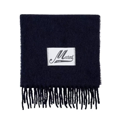 Marni  Blue Applied Logo Patch Scarf Black