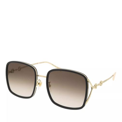 Gucci GG1016SK-004 58 Sunglass Woman Injection Black-Gold-Brown Sonnenbrille