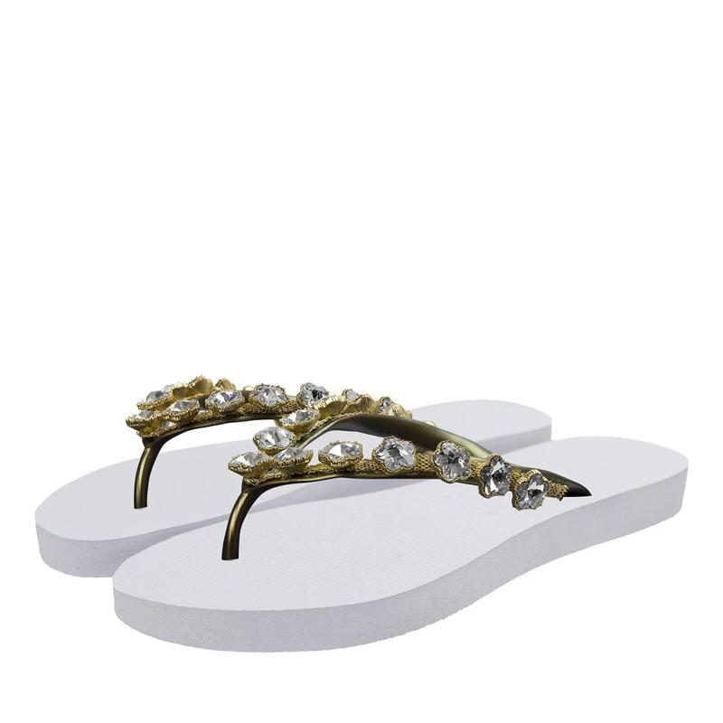 UZURII Flip Flops platte hausschuhe Chrystal Flower weiss(Image 2)