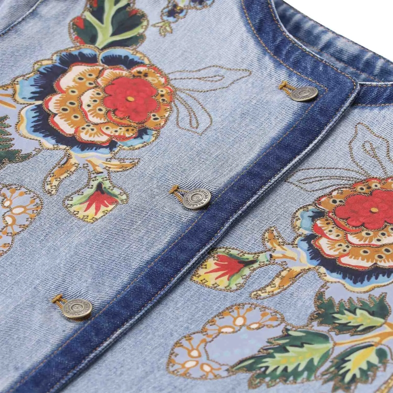 Valentino Garavani Übergangsjacke Jeansjacke mit floralem Muster blau(Image 4)