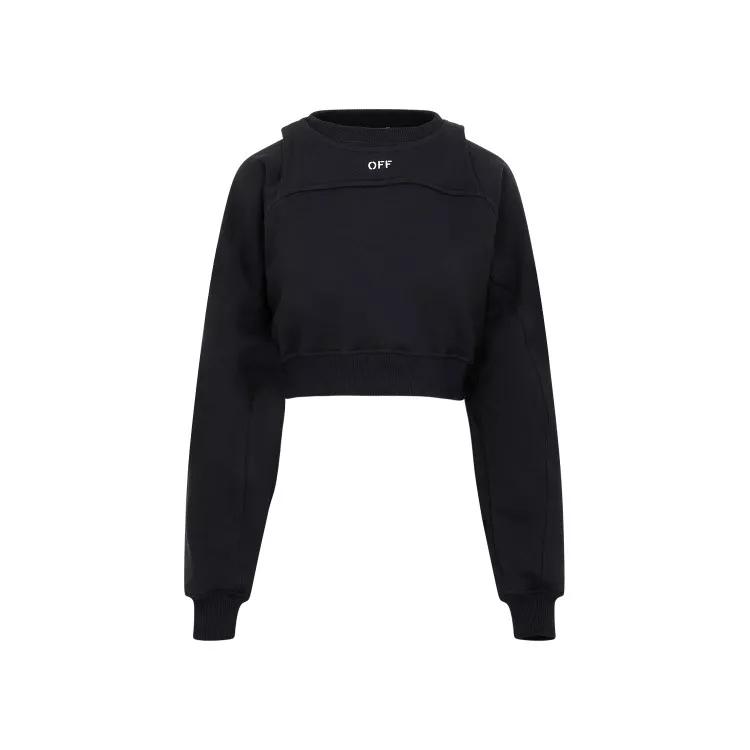 Off-White - Black Cotton Off Stamp Round Crop Crew Neck - Größe M - black