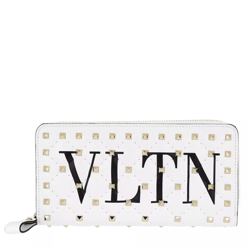 Valentino Garavani VLTN Zip Around Wallet Spike Leather White Portemonnaie mit Zip-Around-Reißverschluss
