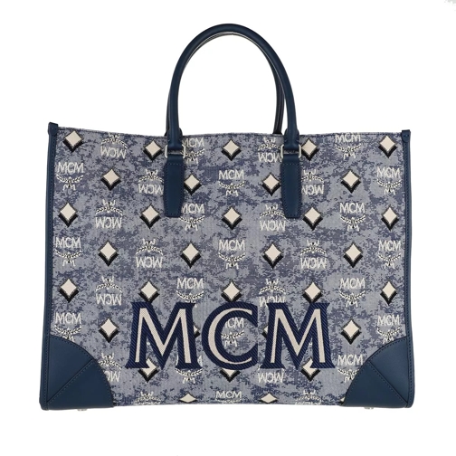 MCM Visetos Jacquard Large Tote Bag Blue Borsa da shopping
