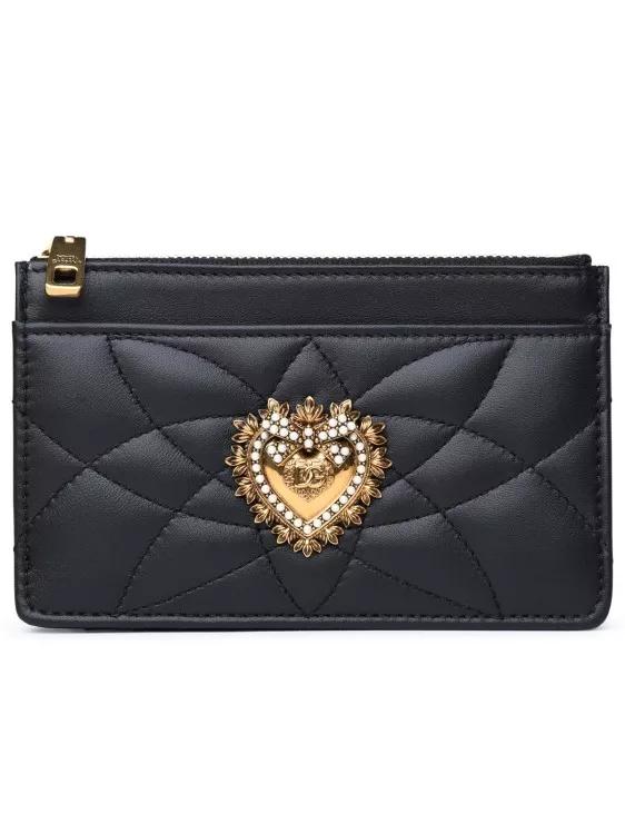 Dolce&Gabbana Portemonnaie - Medium %27Devotion%27 Card Holder In Black Lamb And Ca - Gr. unisize - in Schwarz - für Damen