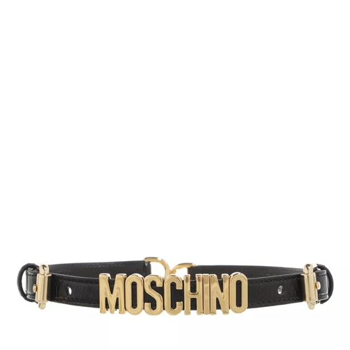 Moschino Logo Belt Chains Leather Black Ceinture fine