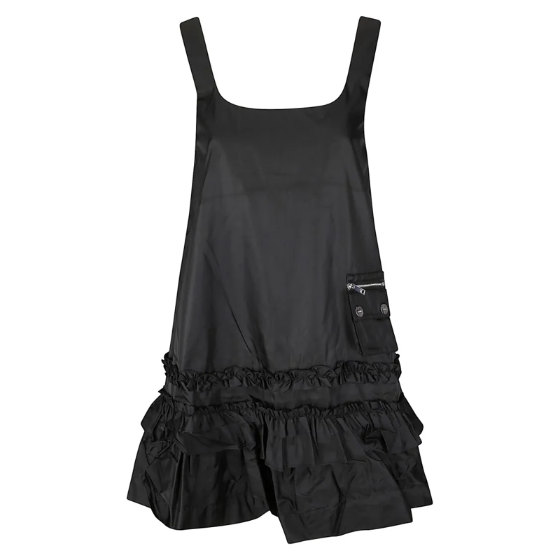 GANNI Minikleid Ruffled Mini Dress With U-Neckline Black