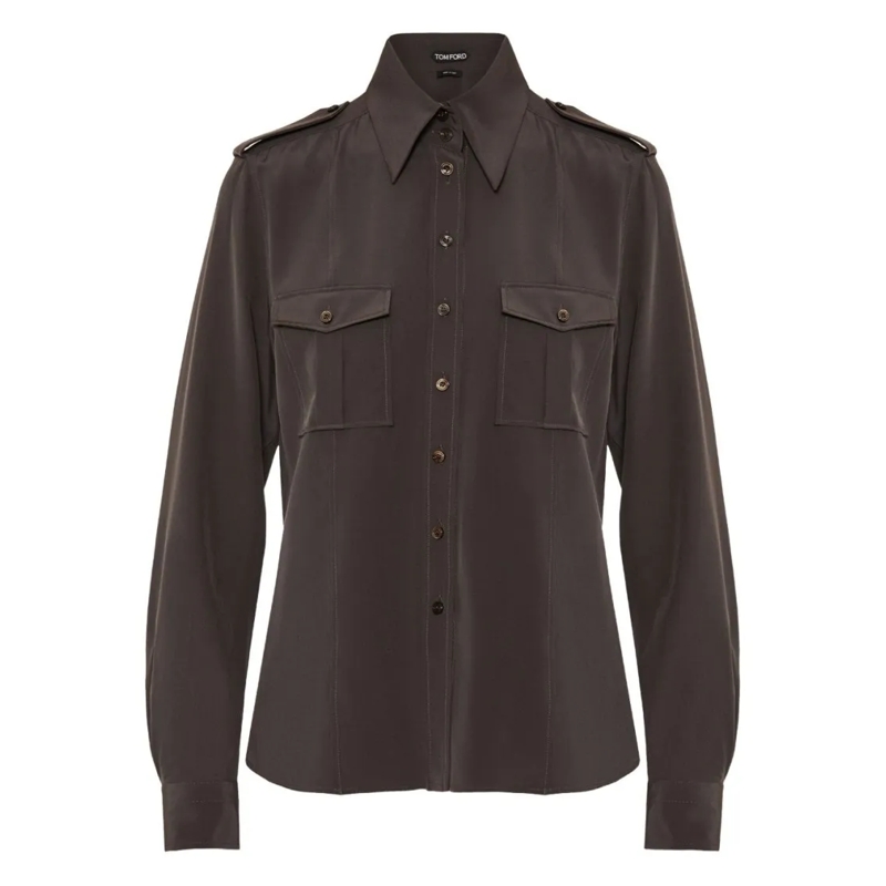Tom Ford Overhemd Dark Chocolate Silk Crepe De Chine Shirt Black