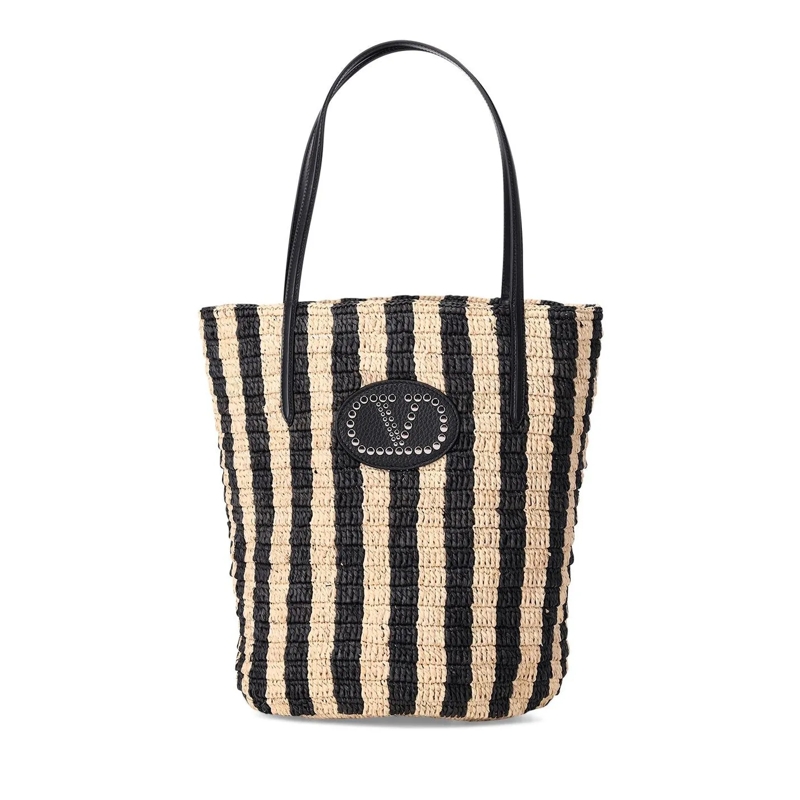 Valentino Garavani Tote Handtasche aus Raffia schwarz