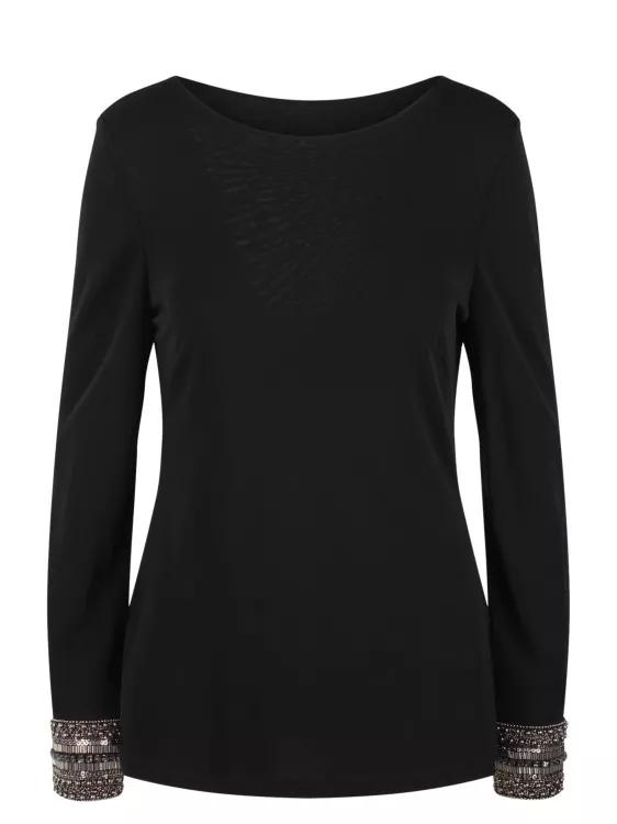 Alberta Ferretti - Embroidered Cuffs Jersey Top - Größe 46 - schwarz