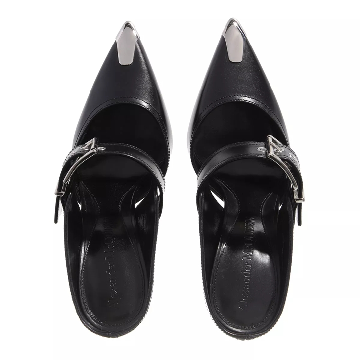 Alexander McQueen Double Buckle Punk Mules Black/Silver | Mule