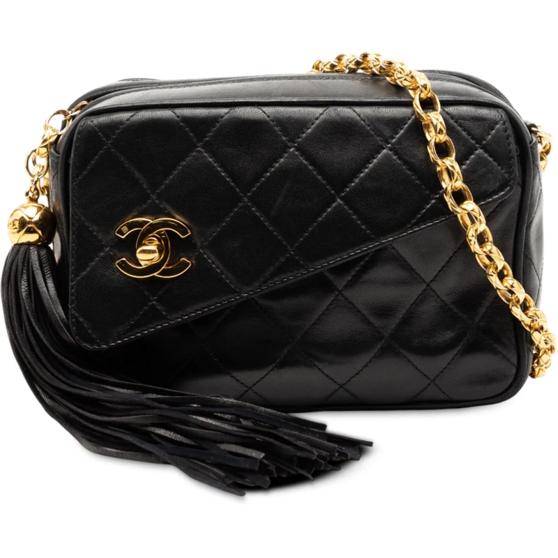 Chanel Schultertasche CC Quilted Lambskin Tassel Camera Bag schwarz