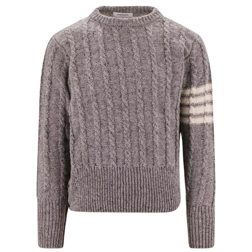 Thom Browne Mohair Wool Sweater With Iconic Bands Grey