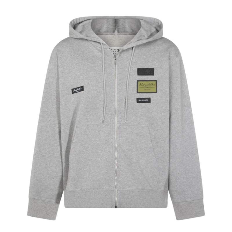 MM6 Maison Margiela  Light Grey Zip-Up Hoodie With Decorative Patches White