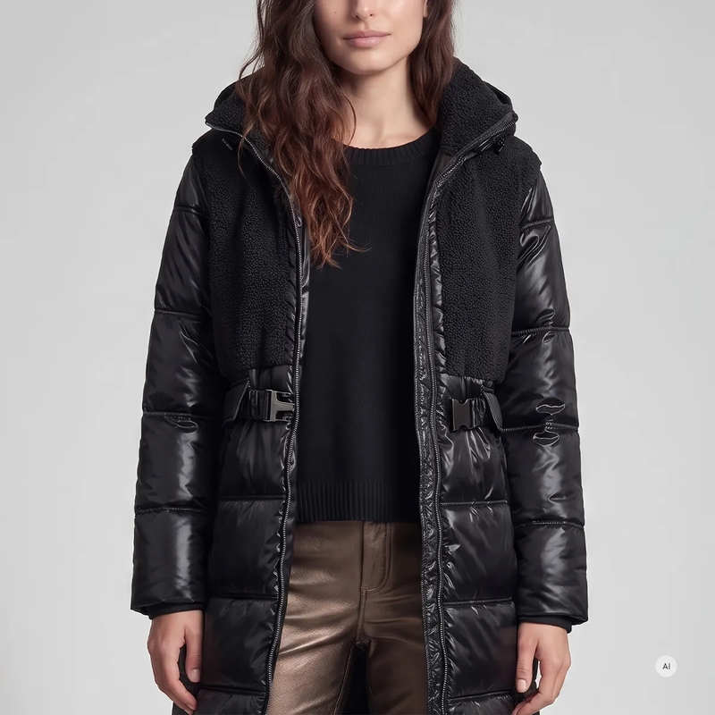 Marc Aurel Steppjacke Mantel- Seitenschlitze mit Druckköpfen- mit Jer schwarz(Image 3)