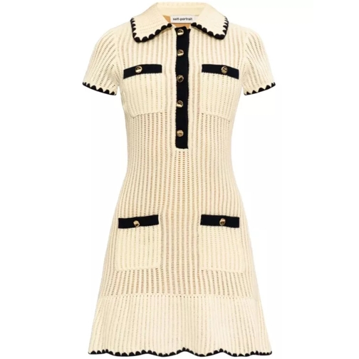 Self Portrait  Decorative Buttons Ribbed Knit Minidress Neutrals