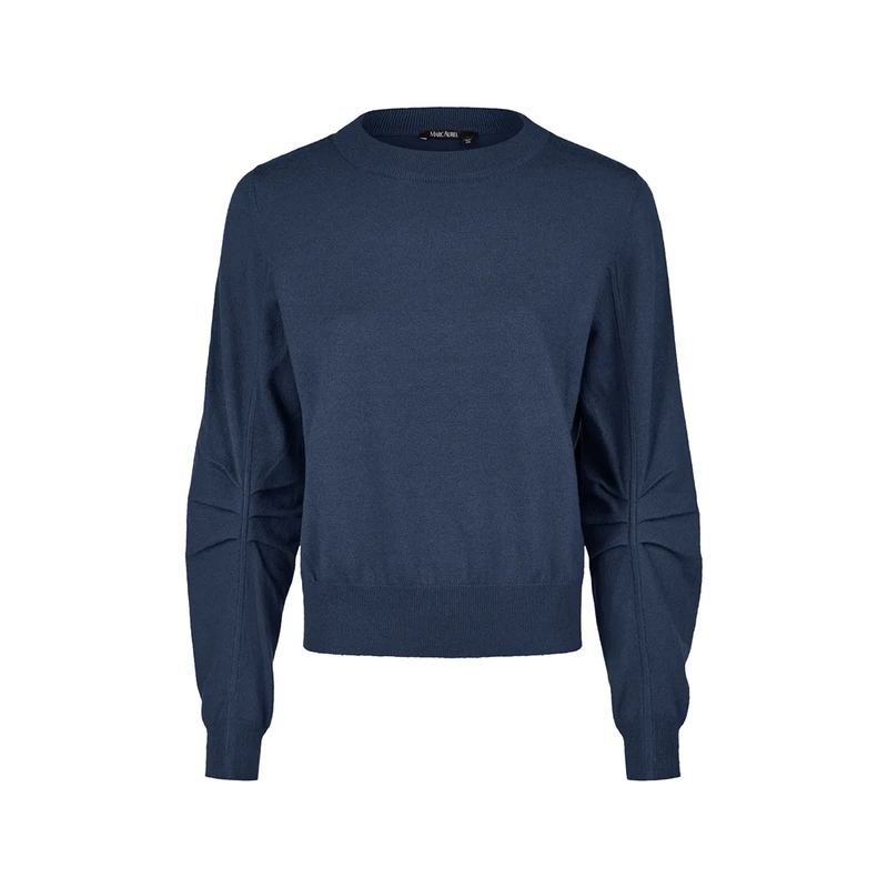 Marc Aurel  Pullover- Faltendetail am Ärmel- Rippen-Abschlü blau