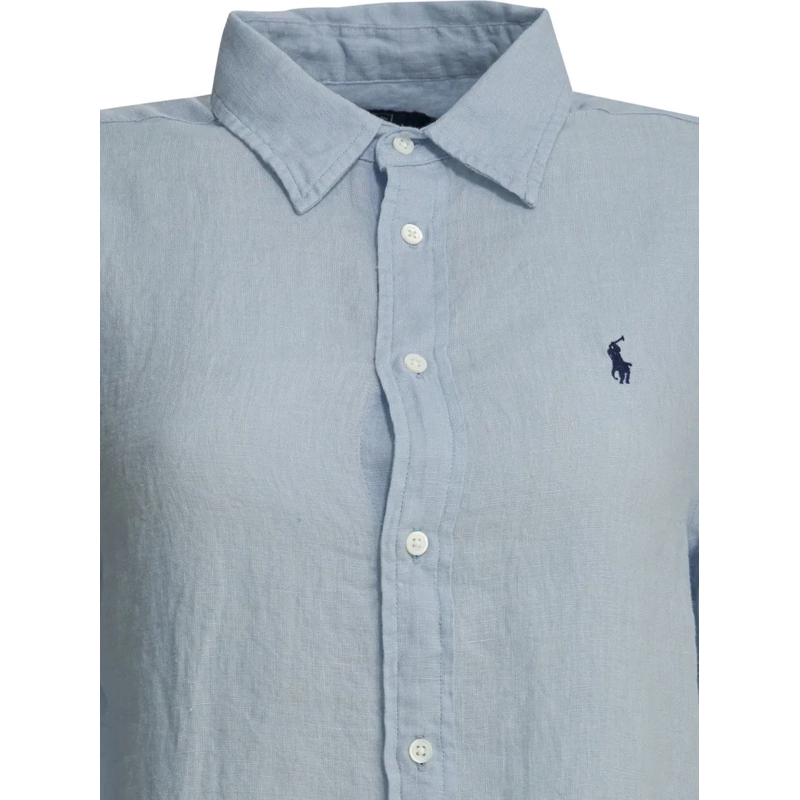 Polo Ralph Lauren Hemd Light Blue Linen Shirt With Classic Collar And Emb Grey(Image 3)