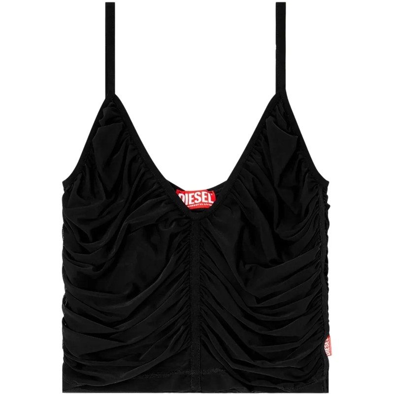 Diesel Top V-Neck Cropped Top With Textured Finish Black